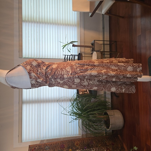 Chadwicks Cotton Tropical Leaf Print A Line Midi Dress Brown White Size 10 - Picture 3 of 8